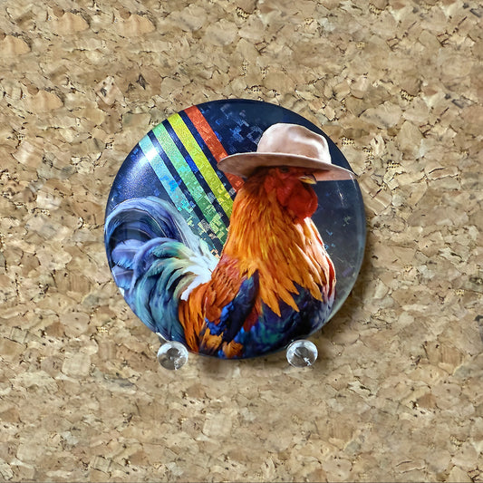 "Scrappy the Rooster" Retro Spectrum Pin Button | for ARC Raiders Fans | Holographic Sparkle Tinplate | ARC Raiders Gamer Gift