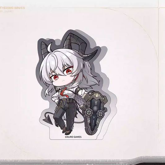 A sleek Q-version acrylic standee of Anby, featuring her signature horns, mechanical arm, and a sharp, confident expression with a black outline.