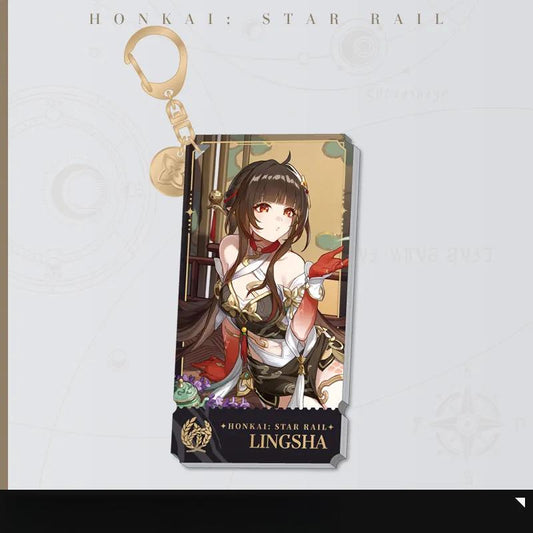 Honkai: Star Rail Lingsha acrylic keychain featuring official illustration, rectangular design with gold-tone clasp.