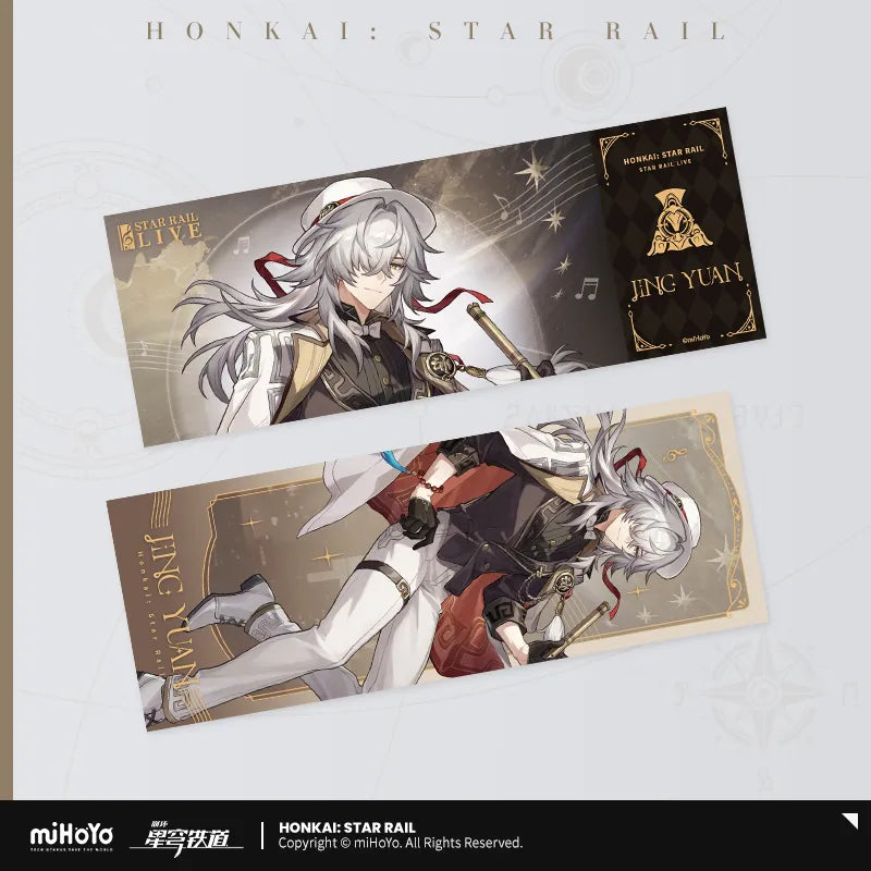 Honkai: Star Rail LIVE series laser collectible ticket featuring Jing Yuan, with anime-style artwork and musical theme