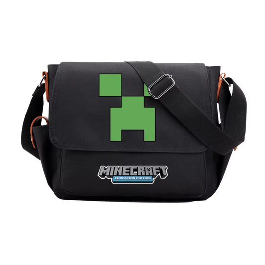 Minecraft Creeper Nylon Crossbody Bag. Made of sturdy nylon, smooth zippers, adjustable strap. Large capacity with front/side/back pockets, ideal for gamers and daily essentials.