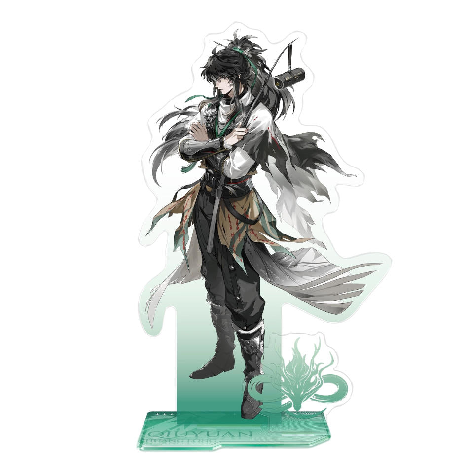 This 190mm acrylic standee features Qiuyuan, a warrior in flowing traditional attire with a gradient green base. The offset printing captures his dynamic, windswept design, making it a striking addition to any display.