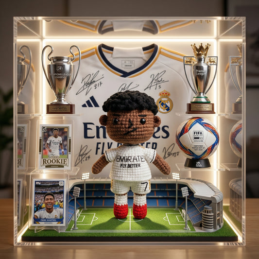 Handmade Black Short Hair No. 7 White Shirt Crochet Doll -VJ7 Handmade Collectible Gift For Fans & Kids