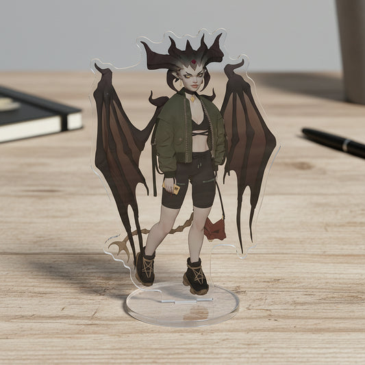D4 Lilith Modern AU Acrylic Standee | Fan Art Design with Crystal Clear Base | Desktop Display Stand & Decoration | Unique Collectible for Diablo Fans