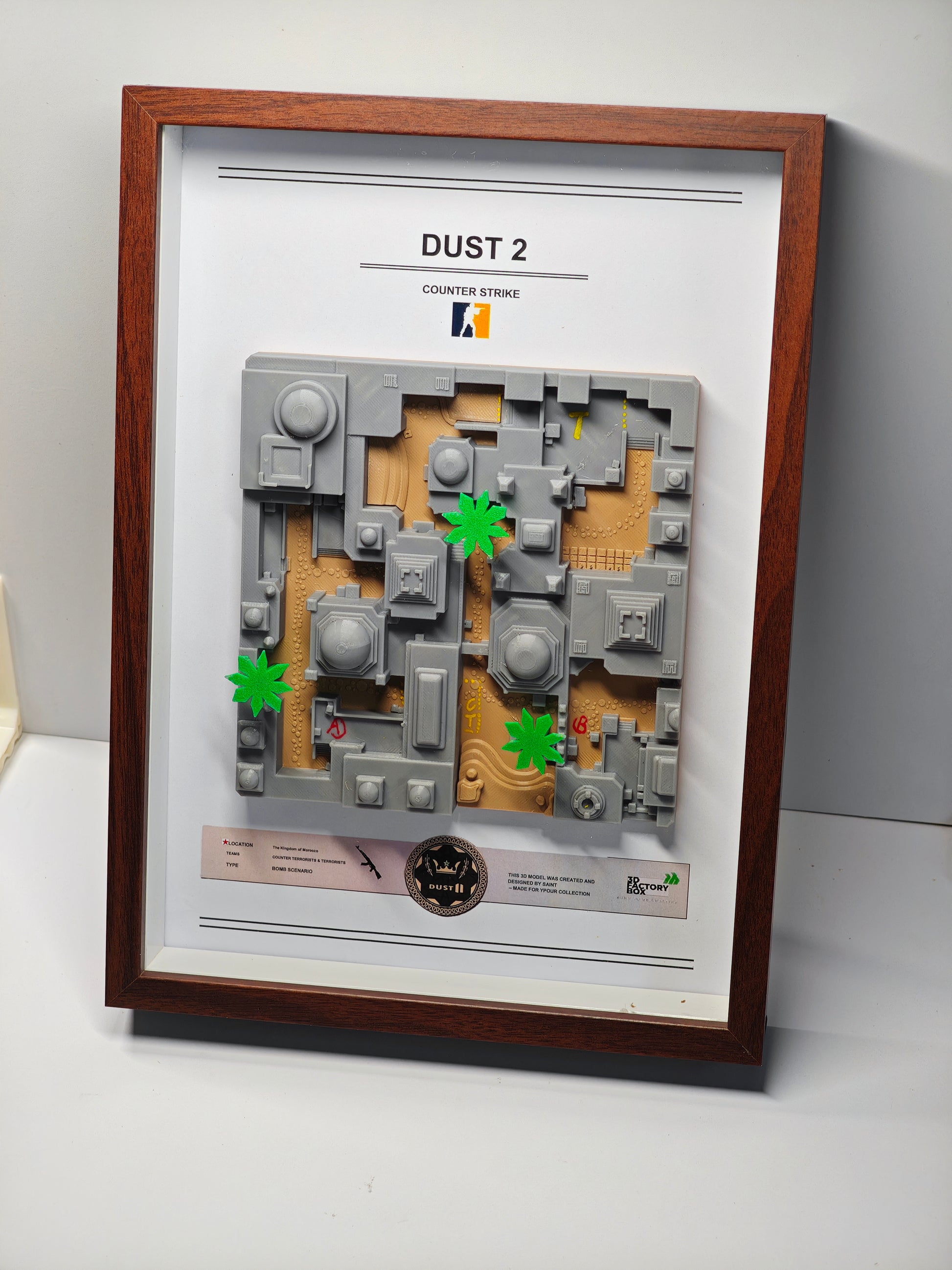 CS2 Map Desktop Ornament | Ultra-Detailed 3D Printed Dust2 Terrain | Dual-Purpose Desk Display & Wall Art | CSGO Collector's Item