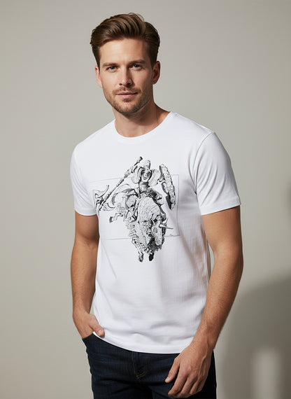 Elden Ring Tree Sentinel T-shirt | Minimalist Line Art on White Premium Cotton | Ultimate Versatile Top for Daily Casual Wear | Effortlessly Stylish Gamer Essential