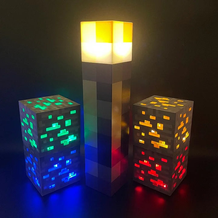 MC Torch Lamp | Iconic MC Block Light with Warm Glow Effect | Bedside & Desk Ambient Lighting for Gamers | Collectible Game-Themed Home Decor