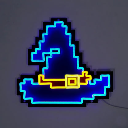 Blue Wizard Hat Neon Sign | for Old School RuneScape Fans | Dimmable LED Pixel Art | Gaming Room Decor