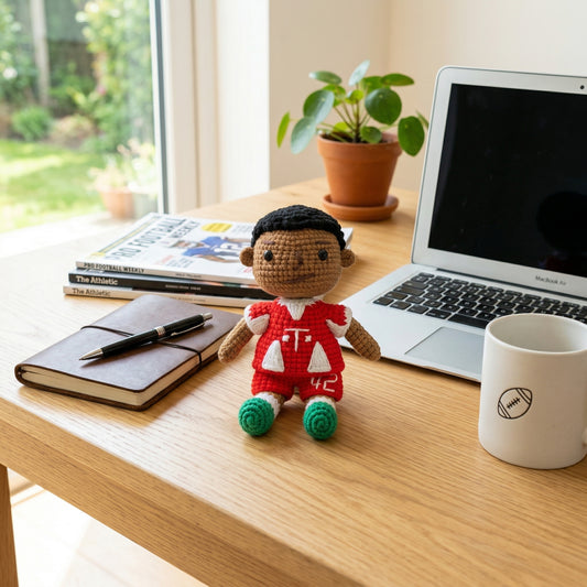 Handmade Black Short Hair No. 42 Red & White Shirt Crochet Doll -JM42 Handmade Collectible Gift For Fans & Kids