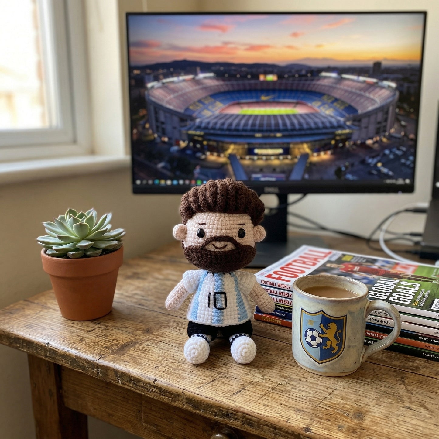 Handmade No. 10 Blue & White Striped Shirt Crochet Doll -LM10 Handmade Collectible Gift For Fans & Kids