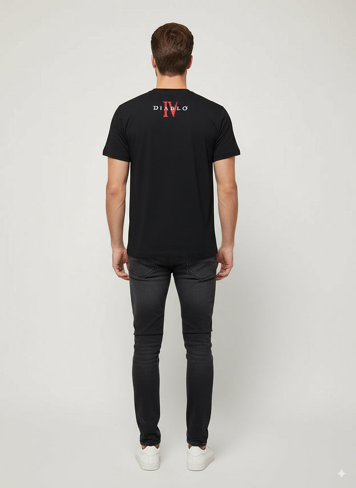 D4 Necromancer T-shirt | Skeleton summon Necromancer pattern trendy loose top | Dark style dungeon game peripheral cool daily wear