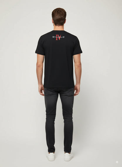 D4 Necromancer T-shirt | Skeleton summon Necromancer pattern trendy loose top | Dark style dungeon game peripheral cool daily wear