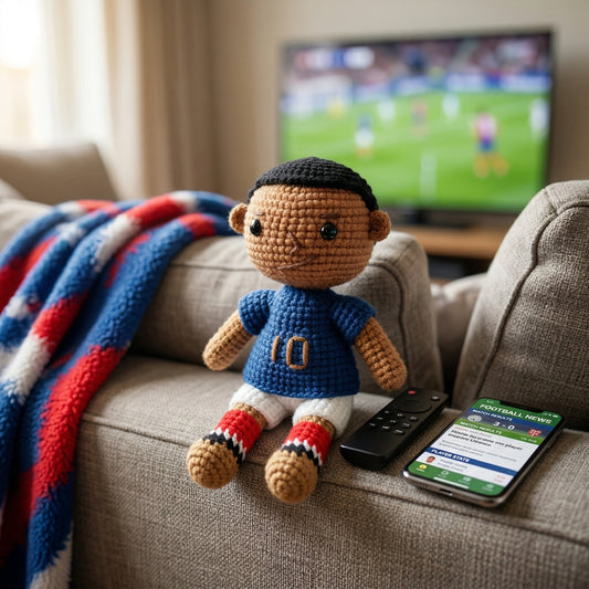 Handmade Black Short Hair No. 10 Blue Shirt Crochet Doll - KM10 Handmade Collectible Gift For Fans & Kids