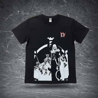 D4 Necromancer T-shirt | Skeleton summon Necromancer pattern trendy loose top | Dark style dungeon game peripheral cool daily wear