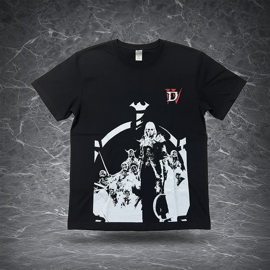 D4 Necromancer T-shirt | Skeleton summon Necromancer pattern trendy loose top | Dark style dungeon game peripheral cool daily wear