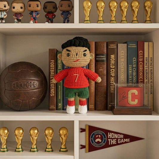 Handmade Black Short Hair No. 7 Red Shirt Crochet Doll - CR7 Handmade Collectible Gift For Fans & Kids