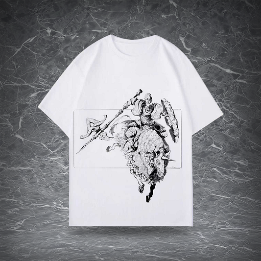 Elden Ring Tree Sentinel T-shirt | Minimalist Line Art on White Premium Cotton | Ultimate Versatile Top for Daily Casual Wear | Effortlessly Stylish Gamer Essential