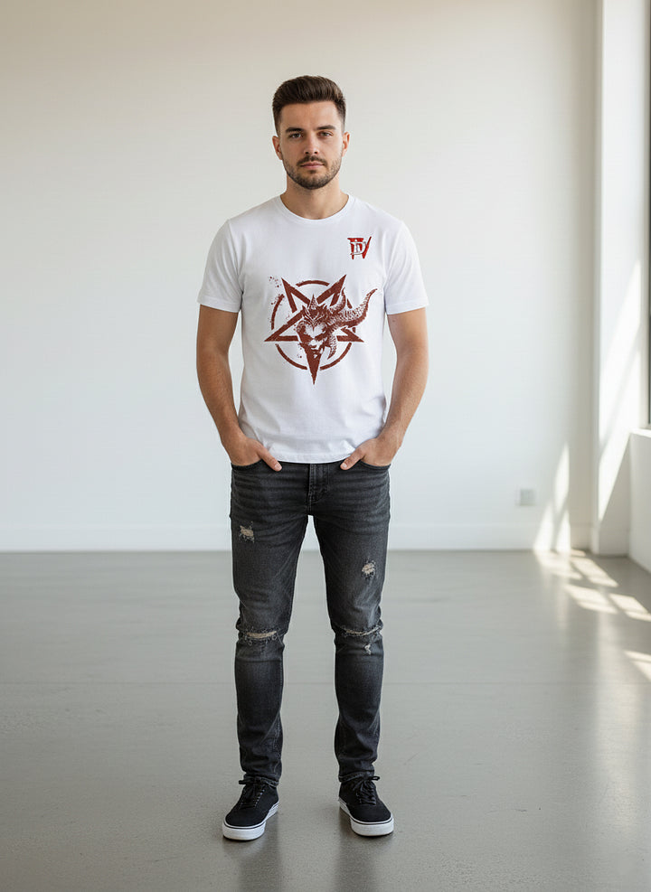 Lilith print T-shirt | Mother of Sanctuary portrait pattern trendy loose fit top | Dark RPG game themed apparel for cool casual wear | Soft loose fit tee to elevate your everyday look