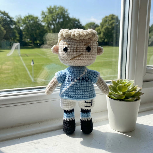 Handmade Blonde Long Hair No. 9 Blue Shirt Crochet Doll - EH9 Handmade Collectible Gift For Fans & Kids