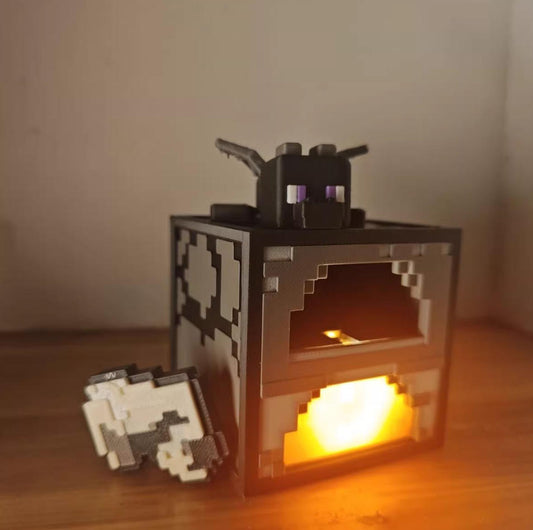 Minecraft Furnace Ambient Light, glowing with a warm smelting effect. Topped with an Ender Dragon figurine, it brings iconic game elements to life on your desk.