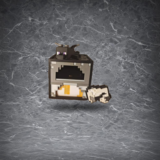 Minecraft Furnace Ambient Light shown from the side, with a companion Ghast figurine. Its pixelated texture and soft glow make it a perfect gaming room accent.