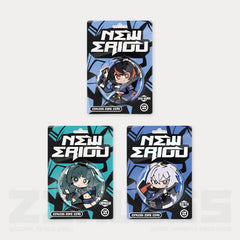 Three chibi-style tinplate pins from the Zenless Zone Zero New Eridu Series, featuring members of the Criminal Investigation Special Service.