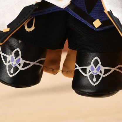 Cute Albedo plush doll in chibi style, Genshin Impact themed, polyester fabric, perfect desk or shelf decoration