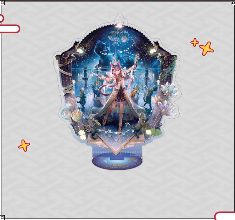 Acrylic standee of Pepe from Arknights in her Starshift Ver. outfit, showcasing a dreamy, purple-toned design with flowing, ethereal details against a plain light background.