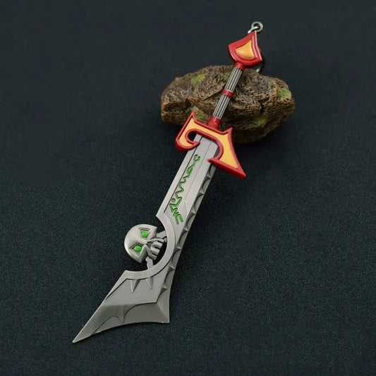 Ashbringer sword replica keychain from World of Warcraft, 18cm alloy model with detailed carvings. Great for gamers and collectors.