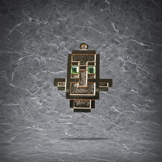 Golden Minecraft Totem of Undying keychain made of durable zinc alloy, held in hand showing reflective metal texture.
