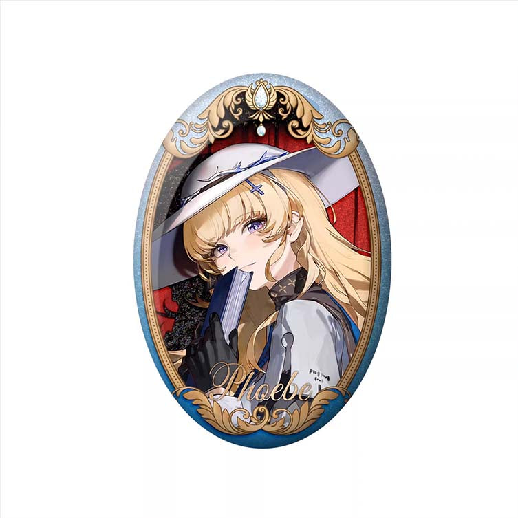 A sophisticated oval badge showcasing the male Wanderer from Wuthering Waves, set in a lavish gold frame with a red glitter background, capturing his sharp, stoic expression.