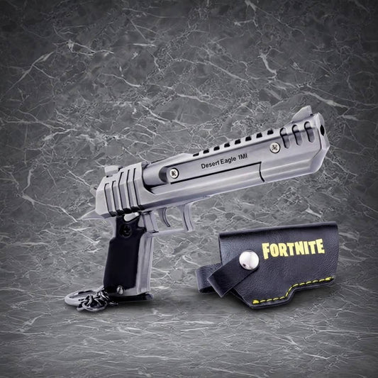 metal-crafted Desert Eagle keychain, complete with a custom Fortnite-branded leather holster for the ultimate gamer aesthetic.