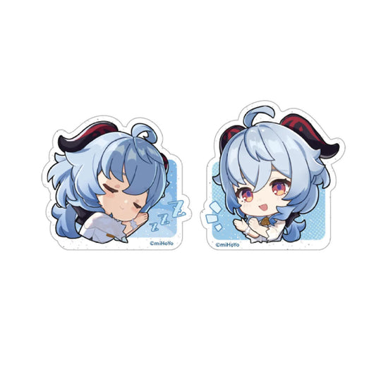 This Genshin Impact Ganyu chibi acrylic sticker set includes two cute designs: one sleeping peacefully and one smiling cheerfully. Made with vibrant colors and precision-cut edges, they’re perfect for decorating notebooks and phone cases.
