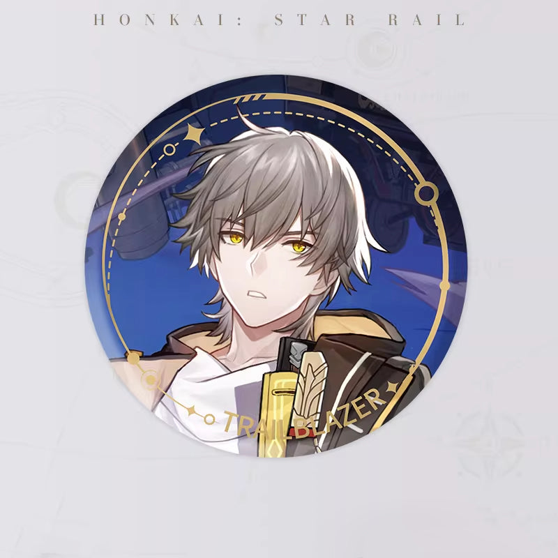 He has light gray hair with white tips, yellow eyes, and a slightly serious expression. The character is dressed in attire adorned with golden decorations, with a brown shoulder part resembling a cloak, and some detailed designs visible on the chest. 