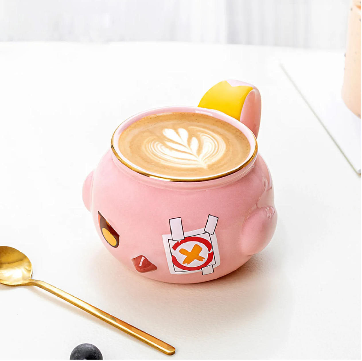 Filled with latte art coffee, the mug demonstrates its 365ml capacity and stylish appearance, making it perfect for enjoying your morning brew with a side of Genshin Impact fandom.