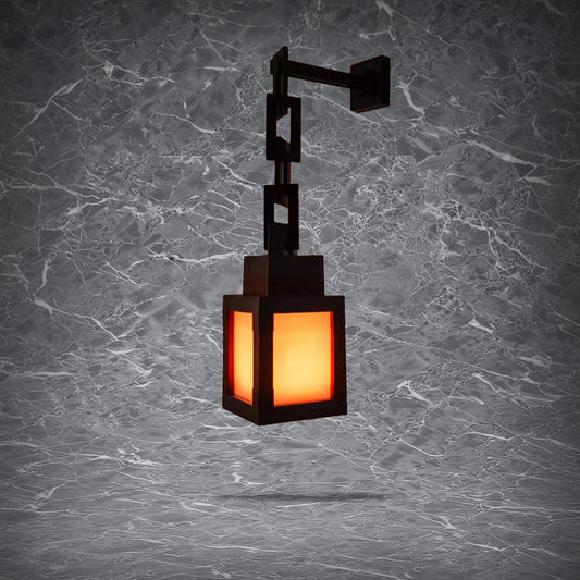 Pixel art lantern wall lamp inspired by Minecraft, featuring 16 color changing RGB lights and a remote control.