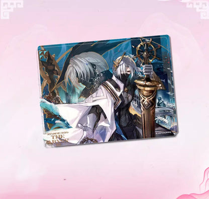 Acrylic block of Ulpian from Arknights, featuring his Abyss Gaze Ver. artwork with dramatic, dark-toned details of an abyss-themed scene, presented on a pink background.