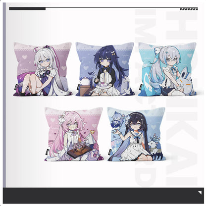 Honkai Impact 3rd Little Herrscher Series hug pillows, set of five with distinct cute anime character designs, made of polyester, collectible for fans.