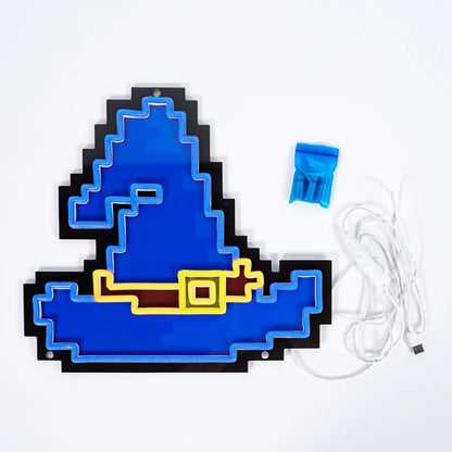 Blue Wizard Hat Neon Sign | for Old School RuneScape Fans | Dimmable LED Pixel Art | Gaming Room Decor
