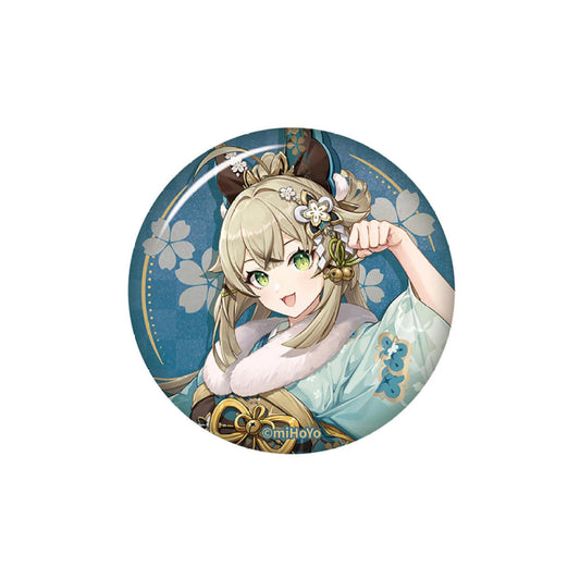 This is an Genshin Impact Nyanko Express Delivery series tinplate badge featuring Kirara. With a diameter of about 75mm, it showcases her in a lovely Japanese-style outfit, ideal for collection or daily wear.