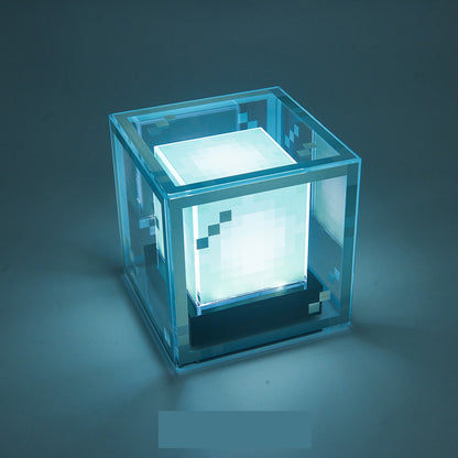 Minecraft Beacon inspired wireless charging lamp, acrylic material, ambient LED decor, ideal gaming room gift.