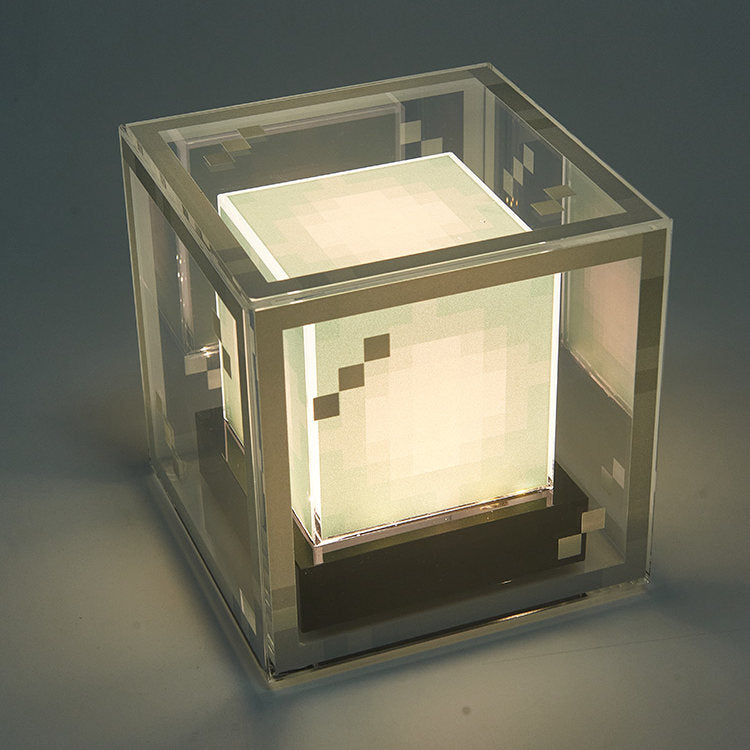 Acrylic Minecraft Beacon wireless charging lamp with luminous effect, creative game-themed gift for Minecraft enthusiasts.