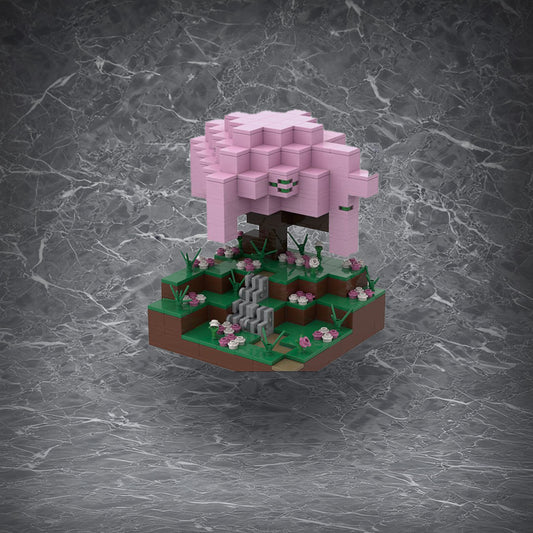 Minecraft Cherry Blossom Tree Forest building block toy, pink Sakura biome MOC set for game fans and collectors.