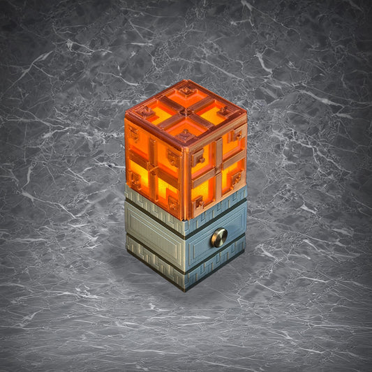 Minecraft Copper Bulb night light featuring a warm orange glow and grey tuff-style base, perfect for gamer room decor.