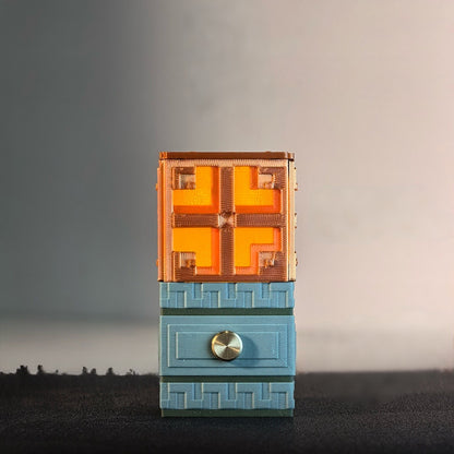 Minecraft Copper Bulb night light with a warm orange glow and a textured grey base for gaming room decor.