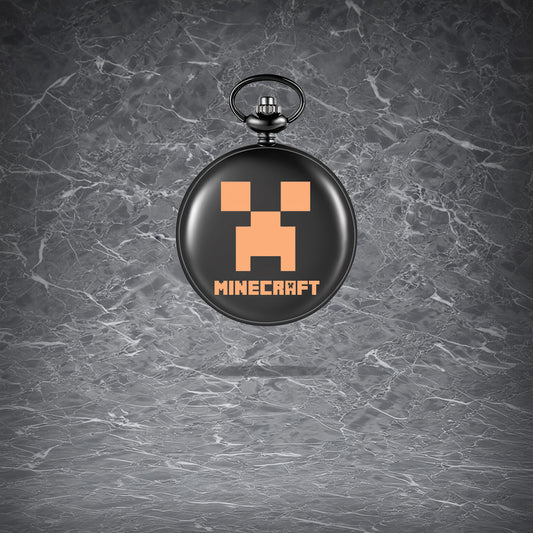 Minecraft Creeper pocket watch with black metal case and pixel-style Creeper face design