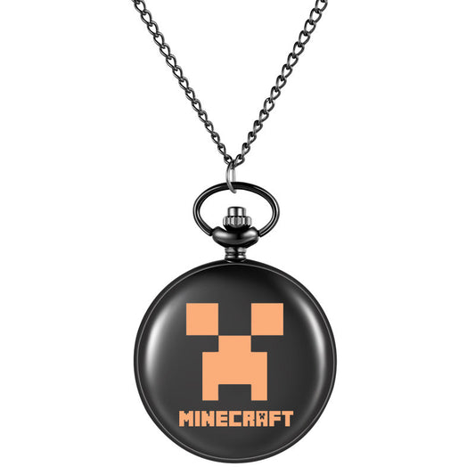 Minecraft Creeper pocket watch with black metal case and pixel-style Creeper face design