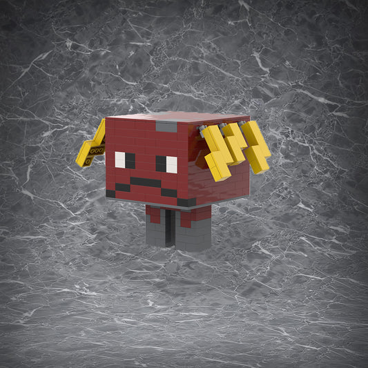 Product Focused: Minecraft Nether Strider building block figurine by MOC China Block, a pixelated red creature model for desk decor.