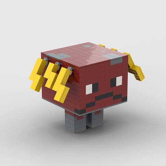 Gift Focused: DIY Strider building block kit for Minecraft fans, featuring a red Nether creature design and digital instructions.