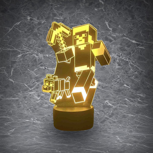 Desktop Pixel Art Acrylic Lamp: Steve in Action Pose